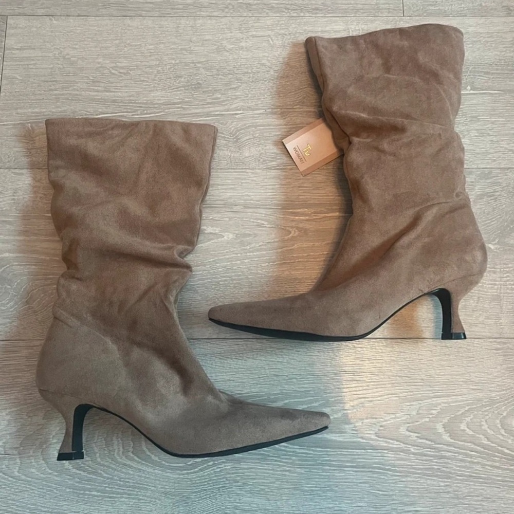 Chic Taupe Suede Heeled Boots